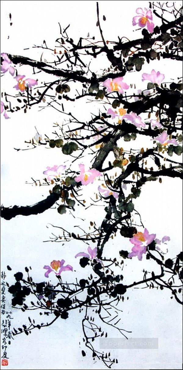 徐北紅の花の枝古い中国のインク油絵